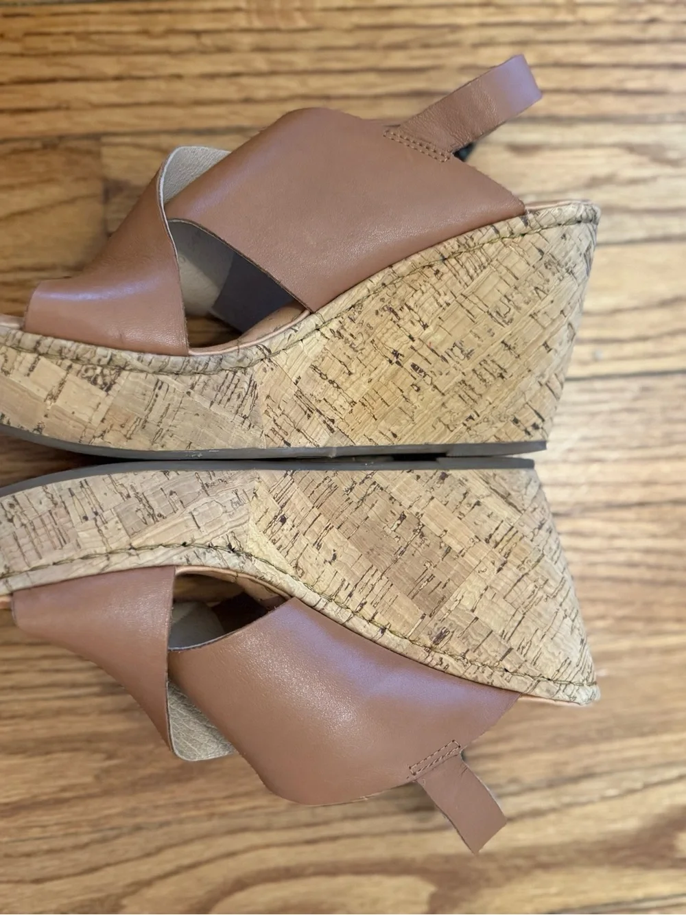 Born Tan Leather Cork Wedge Sandals